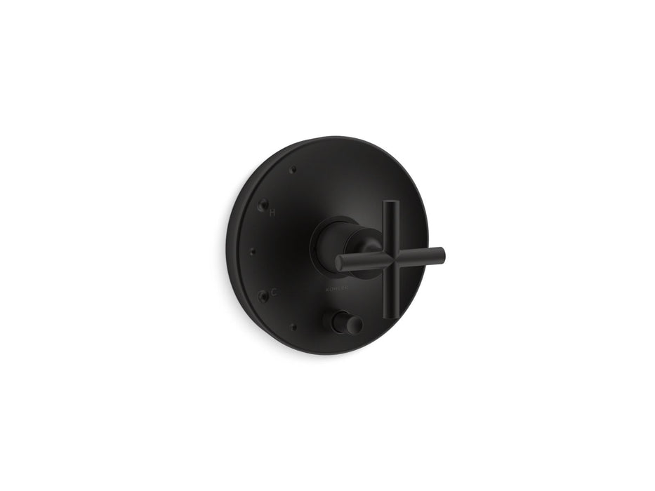 KOHLER K-T14501-3 Purist Rite-Temp valve trim with push-button diverter and cross handle, matte black