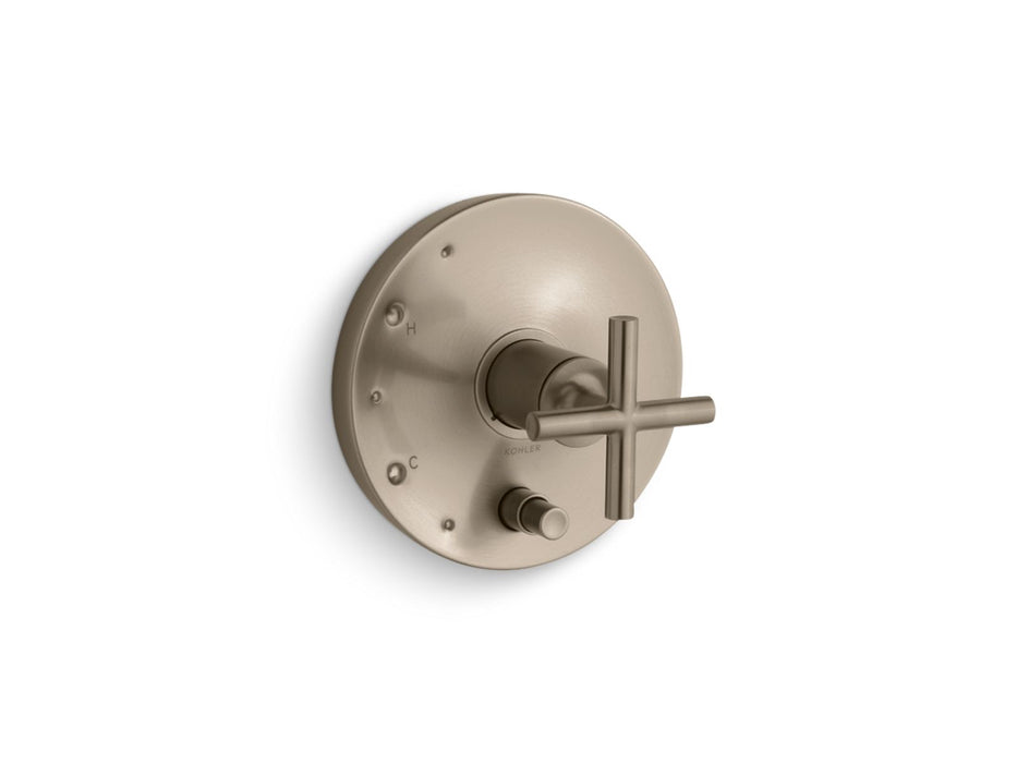 KOHLER K-T14501-3 Purist Rite-Temp valve trim with push-button diverter and cross handle, vibrant brushed bronze
