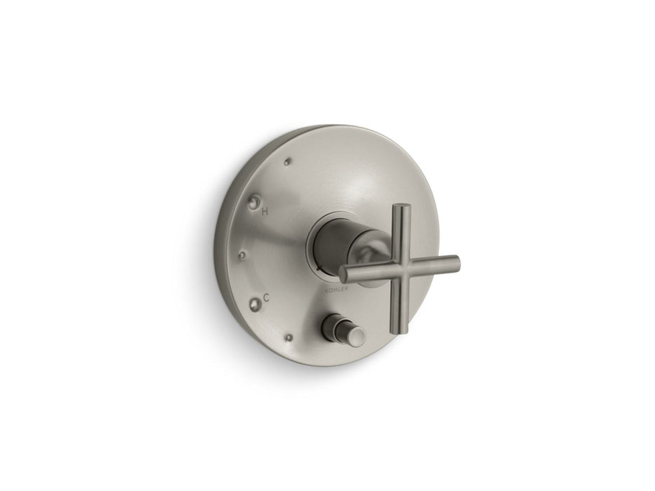 KOHLER K-T14501-3 Purist Rite-Temp valve trim with push-button diverter and cross handle, vibrant brushed nickel