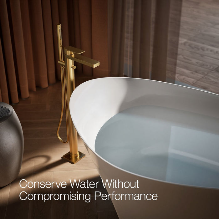 KOHLER K-T23492-4 Parallel Floor-mount bath filler trim with handshower, vibrant brushed moderne brass - view 4