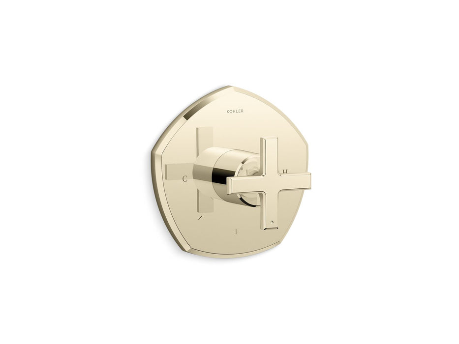 KOHLER K-T27040-3 Occasion MasterShower temperature control valve trim with cross handle, vibrant french gold
