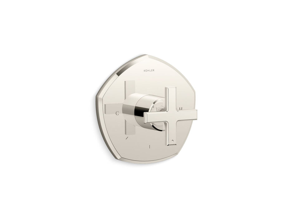 KOHLER K-T27040-3 Occasion MasterShower temperature control valve trim with cross handle, vibrant polished nickel