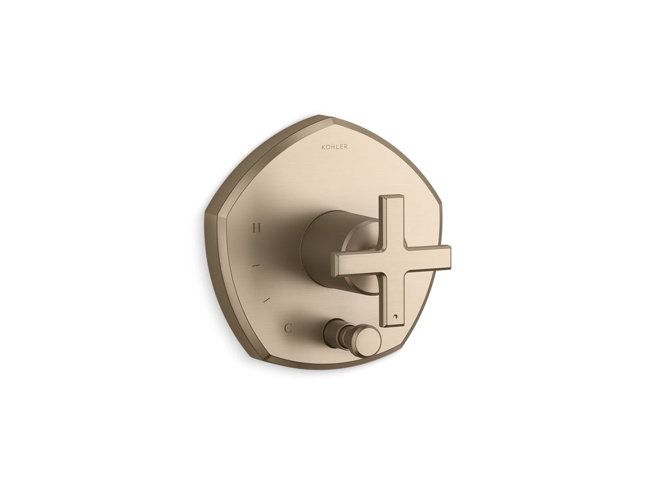 KOHLER K-T27044-3 Occasion Rite-Temp valve trim with push-button diverter and cross handle, vibrant brushed bronze