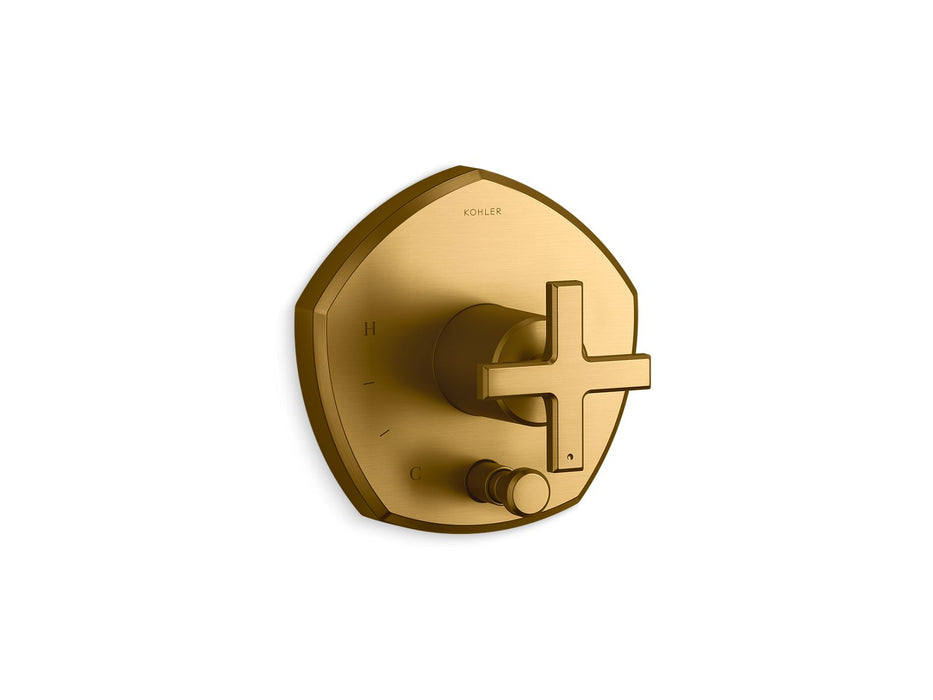 KOHLER K-T27044-3 Occasion Rite-Temp valve trim with push-button diverter and cross handle, vibrant brushed moderne brass