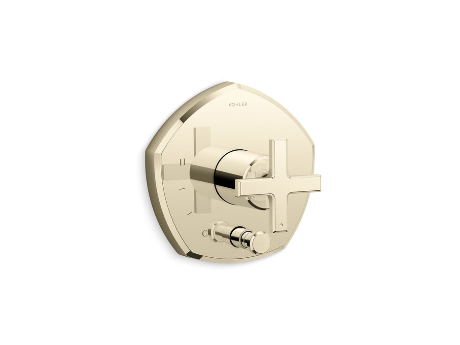KOHLER K-T27044-3 Occasion Rite-Temp valve trim with push-button diverter and cross handle, vibrant french gold