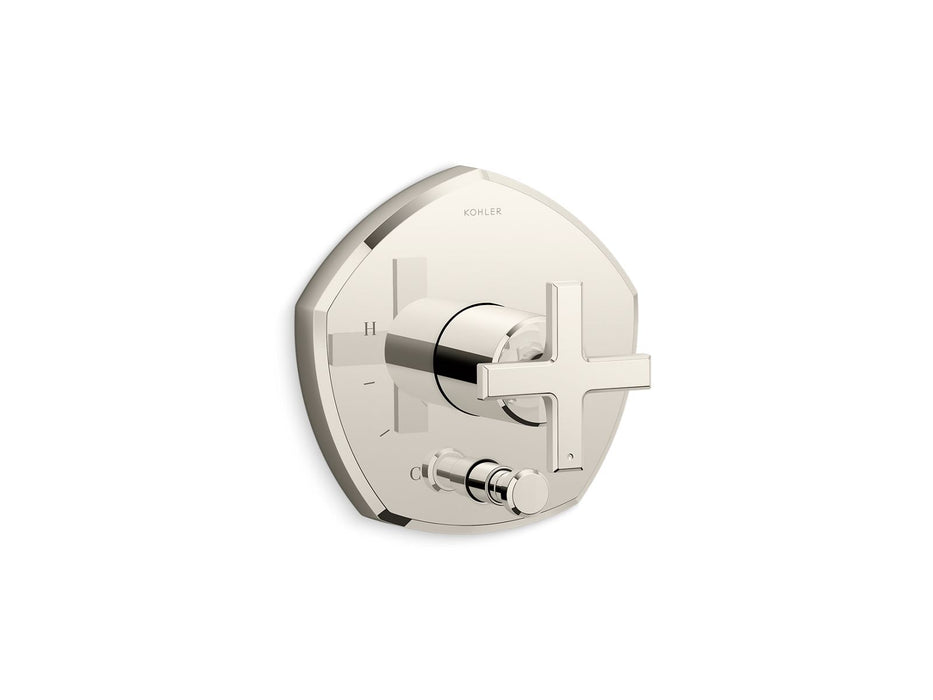 KOHLER K-T27044-3 Occasion Rite-Temp valve trim with push-button diverter and cross handle, vibrant polished nickel