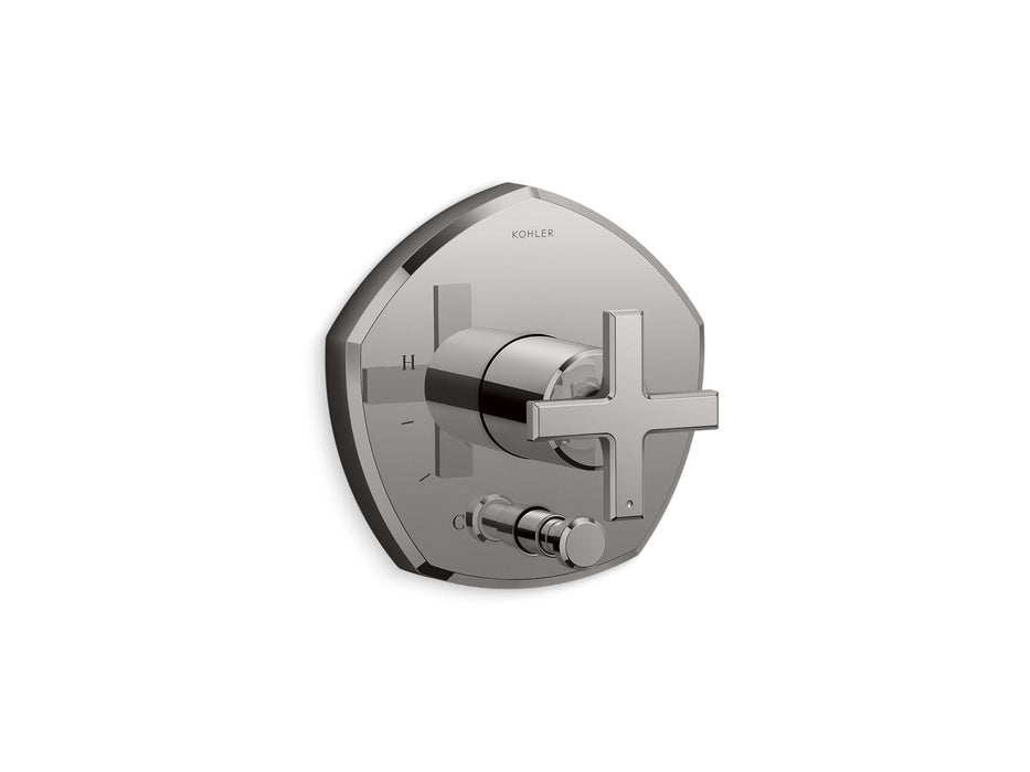 KOHLER K-T27044-3 Occasion Rite-Temp valve trim with push-button diverter and cross handle, vibrant titanium