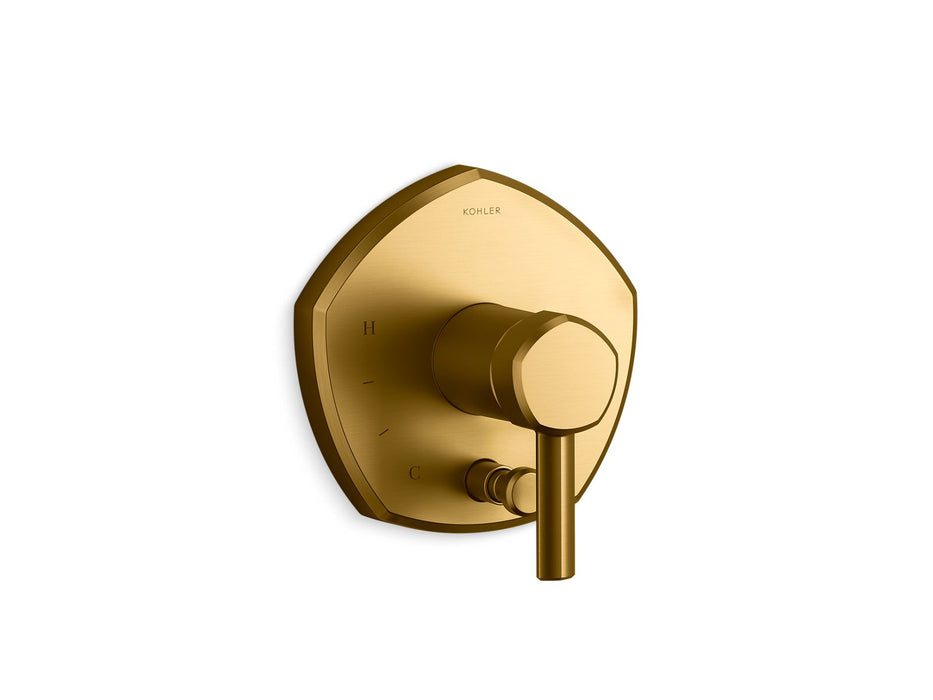 KOHLER K-T27044-4 Occasion Rite-Temp valve trim with push-button diverter and lever handle, vibrant brushed moderne brass