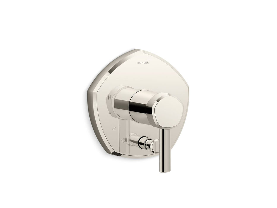 KOHLER K-T27044-4 Occasion Rite-Temp valve trim with push-button diverter and lever handle, vibrant polished nickel