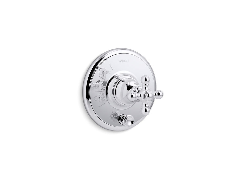 KOHLER K-T72768-3 Artifacts Rite-Temp valve trim with push-button diverter and cross handle, polished chrome
