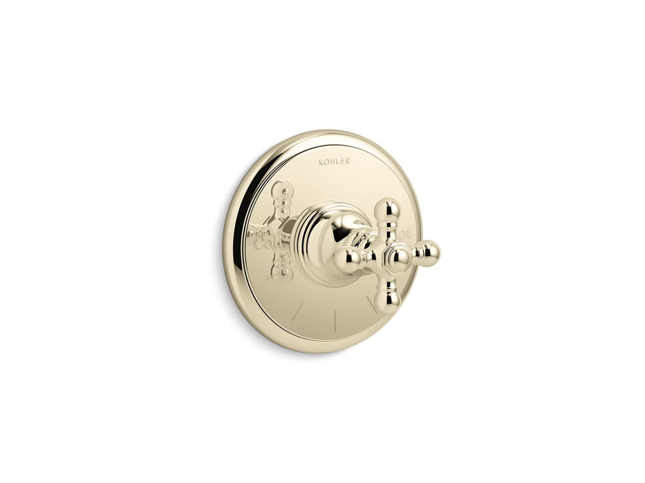 KOHLER K-T72769-3 Artifacts MasterShower temperature control valve trim with cross handle, vibrant french gold