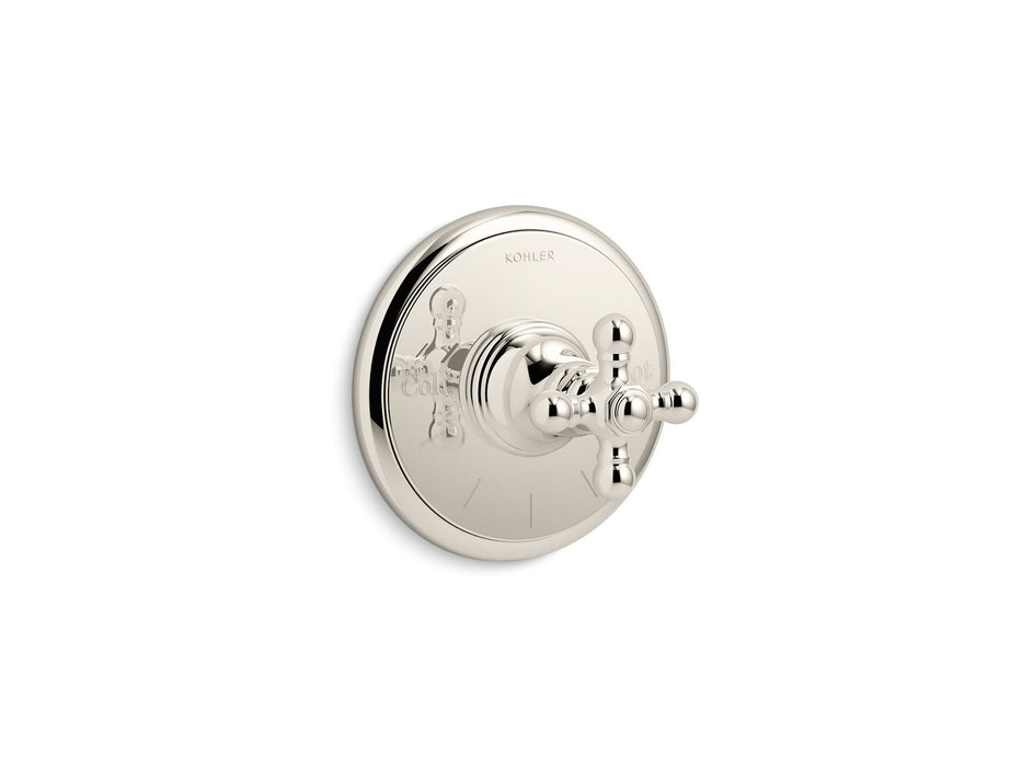 KOHLER K-T72769-3 Artifacts MasterShower temperature control valve trim with cross handle, vibrant polished nickel