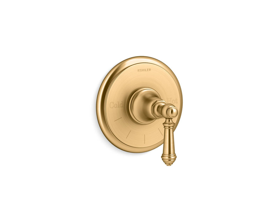 KOHLER K-T72769-4 Artifacts MasterShower temperature control valve trim with lever handle, vibrant brushed moderne brass