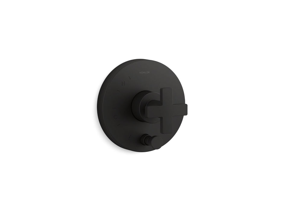 KOHLER K-T73117-3 Composed Rite-Temp valve trim with push-button diverter and cross handle, matte black