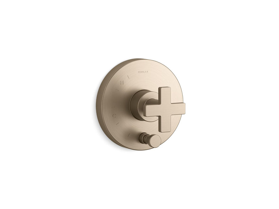 KOHLER K-T73117-3 Composed Rite-Temp valve trim with push-button diverter and cross handle, vibrant brushed bronze