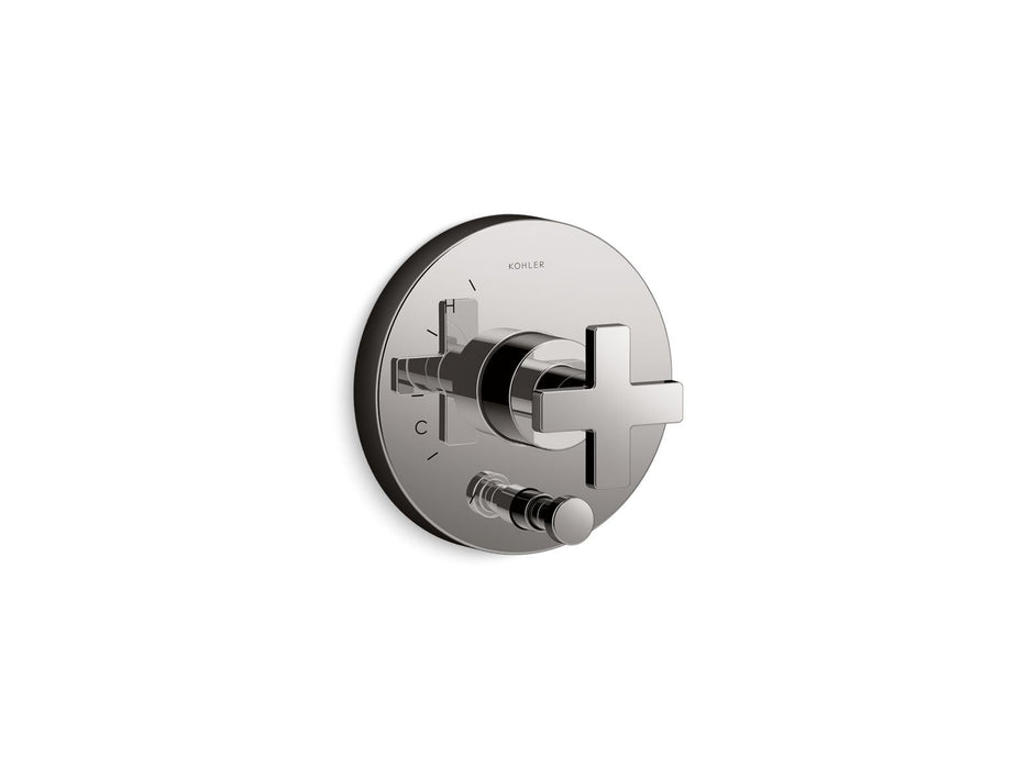 KOHLER K-T73117-3 Composed Rite-Temp valve trim with push-button diverter and cross handle, vibrant titanium