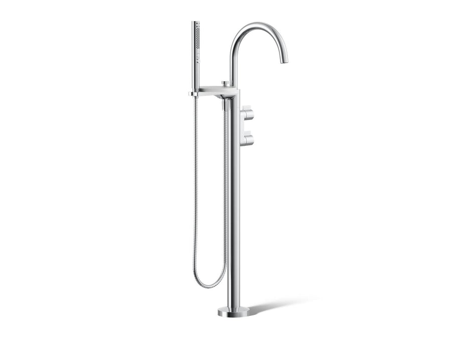 KOHLER K-T77984-4 Components Floor-mount bath filler trim with lever handles and handshower, polished chrome