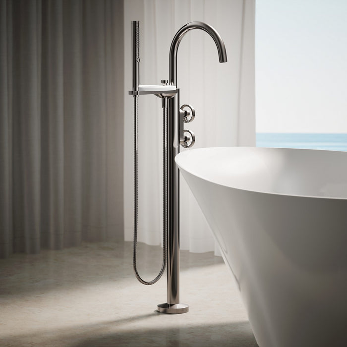 KOHLER K-T77984-9 Components Floor-mount bath filler trim with industrial handles and handshower