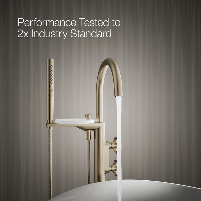 KOHLER K-T77984-9 Components Floor-mount bath filler trim with industrial handles and handshower