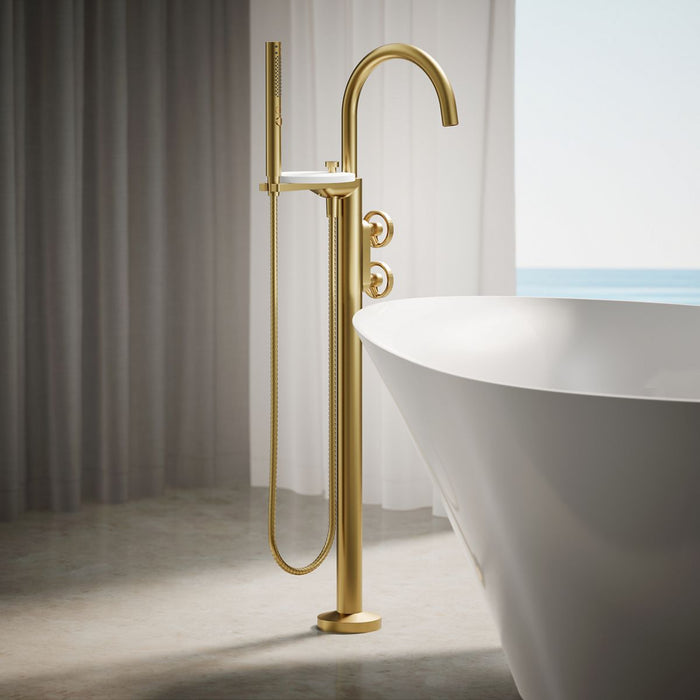 KOHLER K-T77984-9 Components Floor-mount bath filler trim with industrial handles and handshower