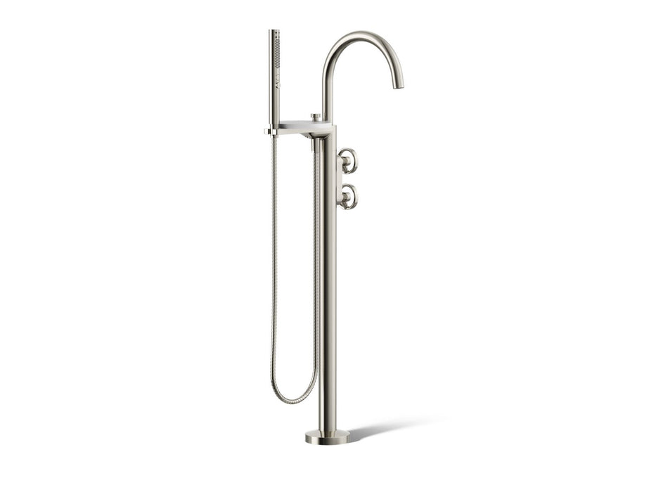 KOHLER K-T77984-9 Components Floor-mount bath filler trim with industrial handles and handshower
