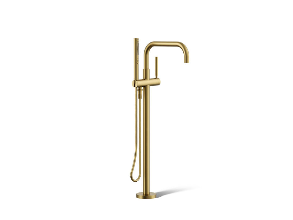 KOHLER K-T97328-4 Purist Floor-mount bath filler trim with handshower, vibrant brushed moderne brass