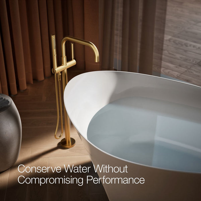 KOHLER K-T97328-4 Purist Floor-mount bath filler trim with handshower, vibrant brushed moderne brass - view 4