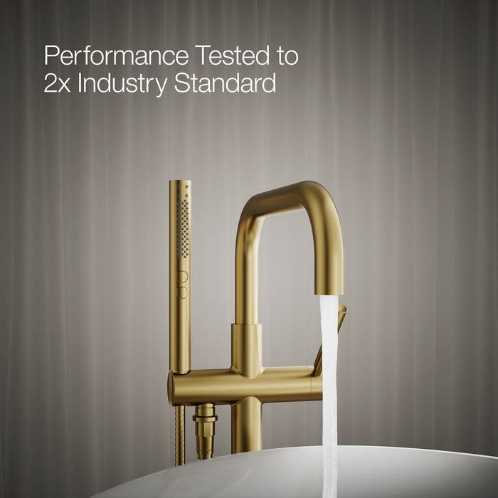 KOHLER K-T97328-4 Purist Floor-mount bath filler trim with handshower, vibrant brushed moderne brass - view 5