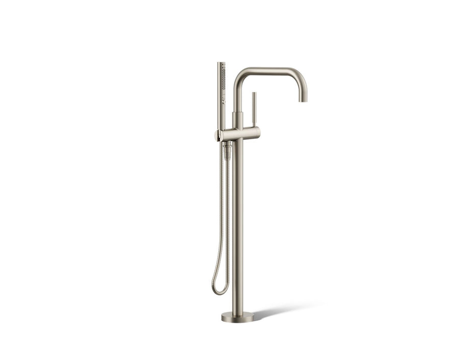 KOHLER K-T97328-4 Purist Floor-mount bath filler trim with handshower, vibrant brushed nickel