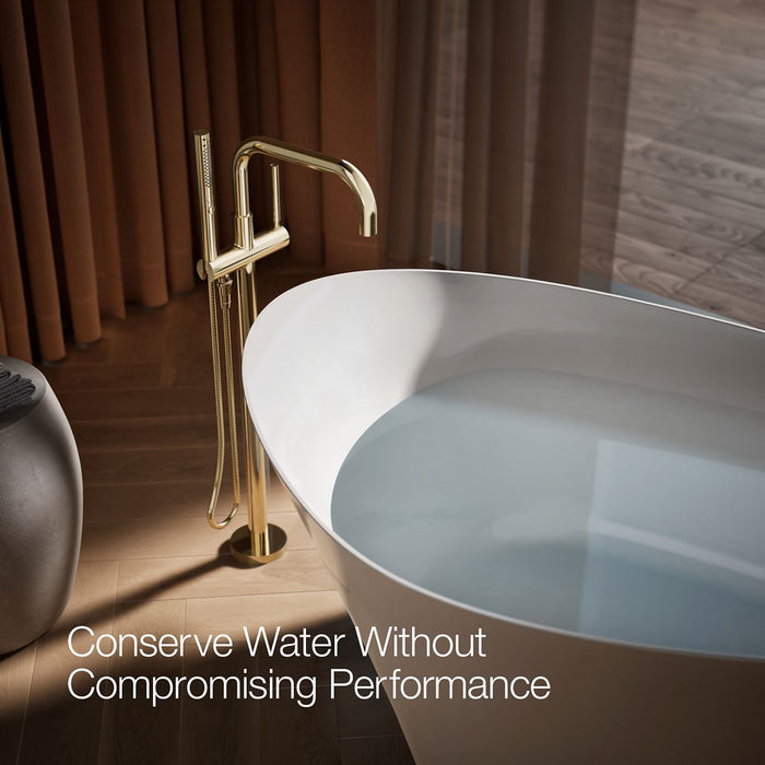 KOHLER K-T97328-4 Purist Floor-mount bath filler trim with handshower, vibrant french gold - view 4