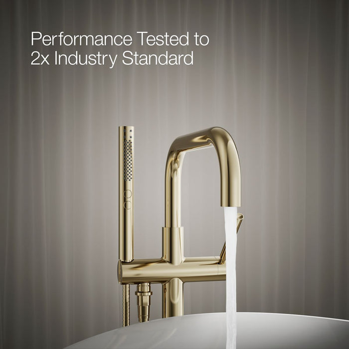 KOHLER K-T97328-4 Purist Floor-mount bath filler trim with handshower, vibrant french gold - view 5