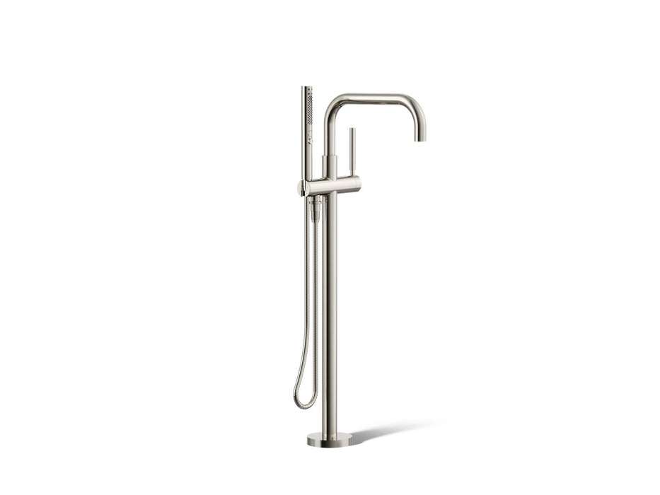 KOHLER K-T97328-4 Purist Floor-mount bath filler trim with handshower, vibrant polished nickel