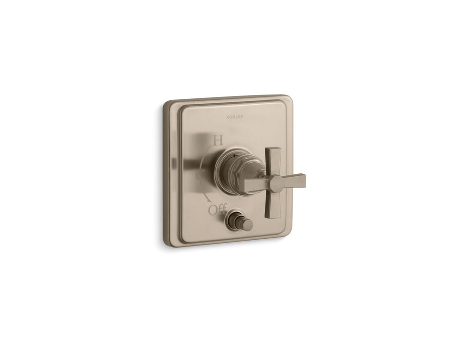 KOHLER K-T98757-3A Pinstripe Rite-Temp valve trim with push-button diverter and cross handle, vibrant brushed bronze
