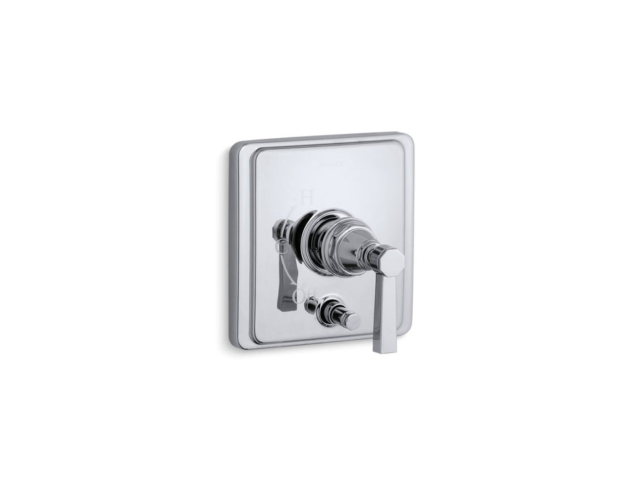 KOHLER K-T98757-4A Pinstripe Rite-Temp valve trim with push-button diverter and lever handle, polished chrome