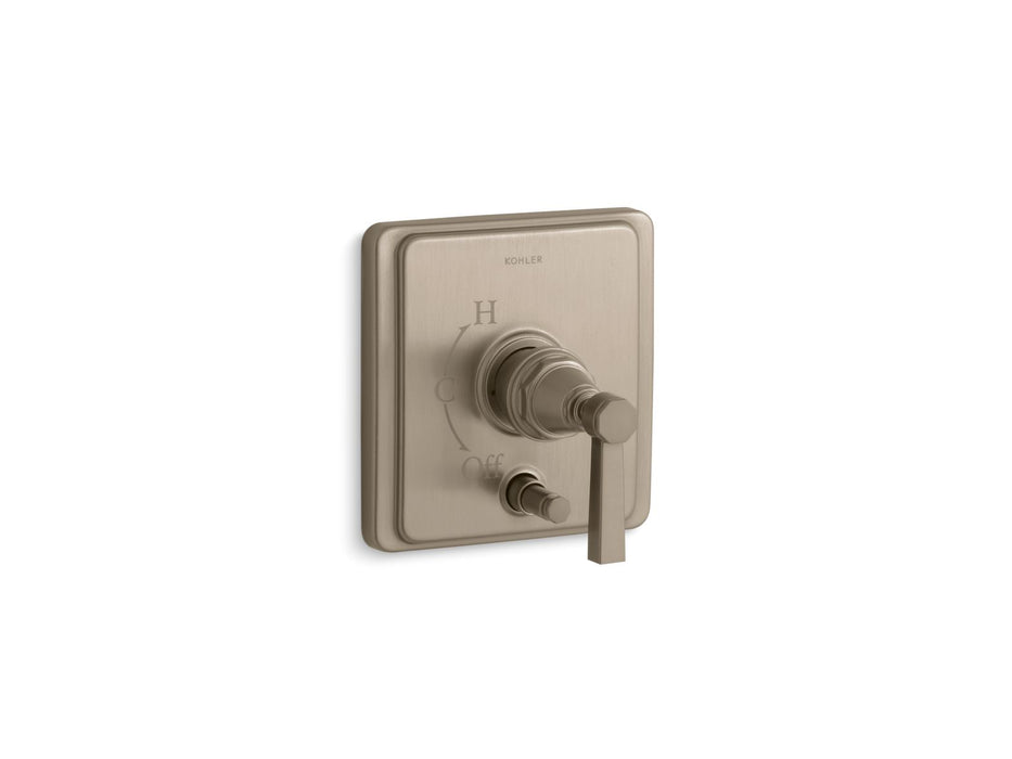 KOHLER K-T98757-4A Pinstripe Rite-Temp valve trim with push-button diverter and lever handle, vibrant brushed bronze