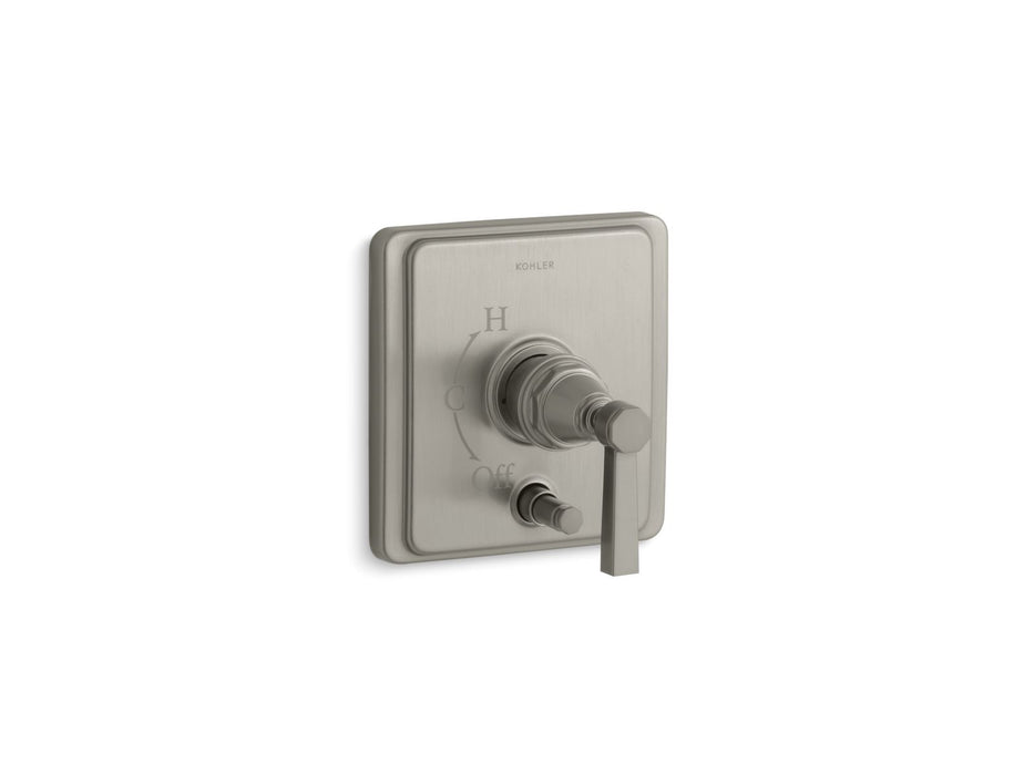 KOHLER K-T98757-4A Pinstripe Rite-Temp valve trim with push-button diverter and lever handle, vibrant brushed nickel