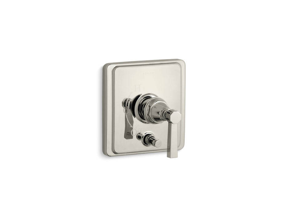 KOHLER K-T98757-4A Pinstripe Rite-Temp valve trim with push-button diverter and lever handle, vibrant polished nickel