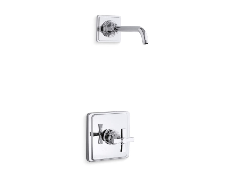 KOHLER K-TLS13134-3A Pinstripe Pure Rite-Temp shower trim kit with cross handle, without showerhead, polished chrome