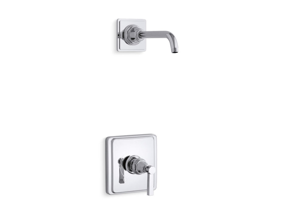 KOHLER K-TLS13134-4A Pinstripe Pure Rite-Temp shower trim kit with lever handle, without showerhead, polished chrome