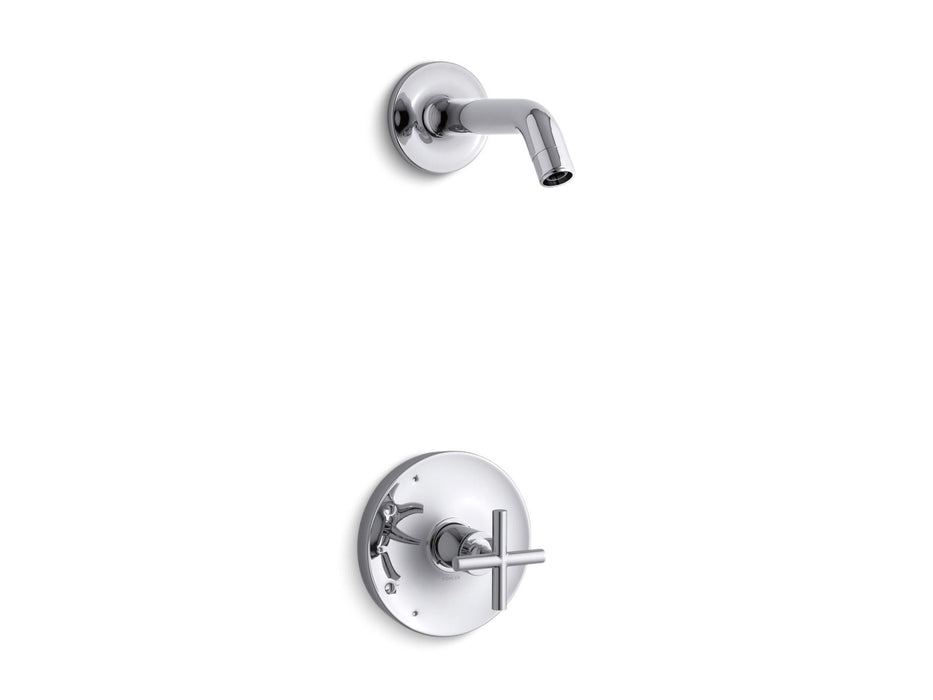 KOHLER K-TLS14422-3 Purist Rite-Temp shower trim kit with cross handle, without showerhead, polished chrome