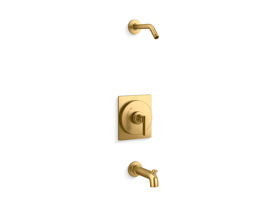 KOHLER K-TLS38265-4 Castia Rite-Temp® Bath and Shower Trim Kit, Without Showerhead, Vibrant Brushed Moderne Brass - 3/4 view 