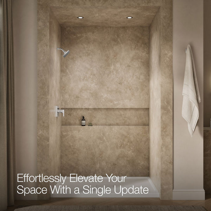 Up to 2 walls & multiple product categories visible, 1-point perspective