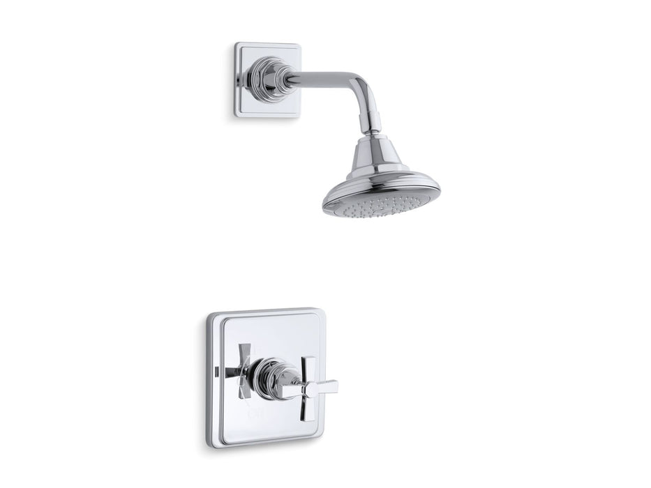 KOHLER K-TS13134-3A Pinstripe Pure Rite-Temp Shower Trim Kit with Cross Handle, 2.5 GPM, polished chrome