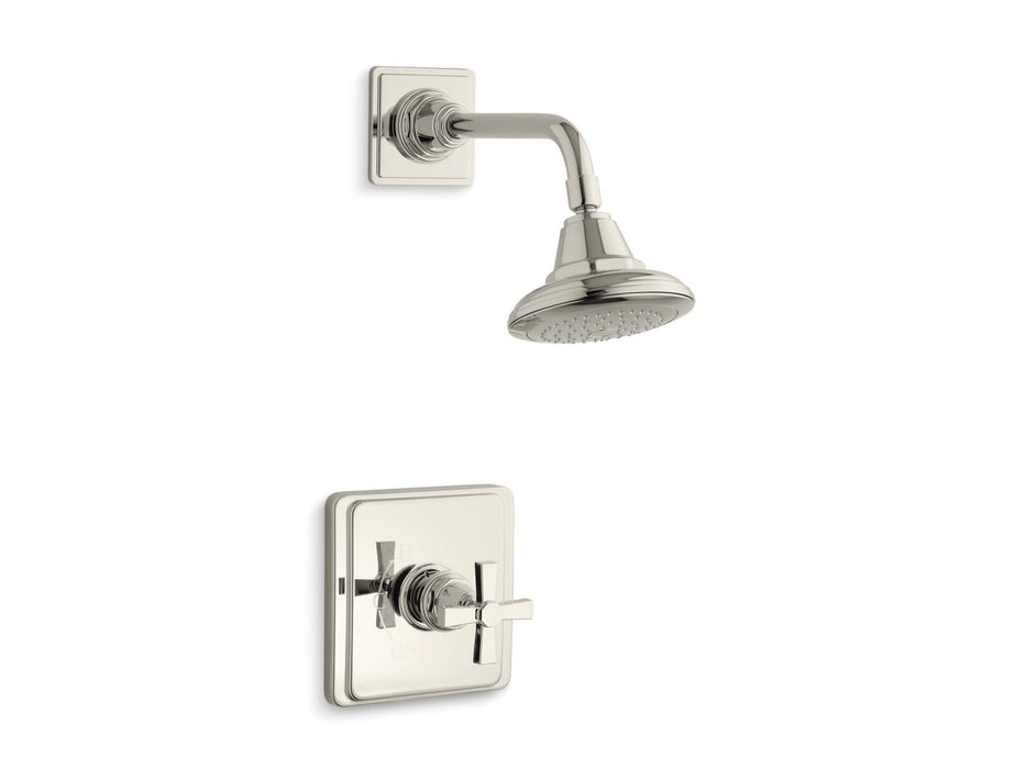KOHLER K-TS13134-3A Pinstripe Pure Rite-Temp Shower Trim Kit with Cross Handle, 2.5 GPM, vibrant polished nickel