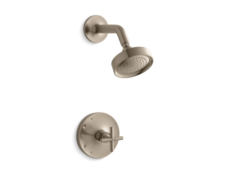 KOHLER K-TS14422-3 Purist Rite-Temp Shower Trim Kit with Cross Handle, 2.5 GPM, vibrant brushed bronze