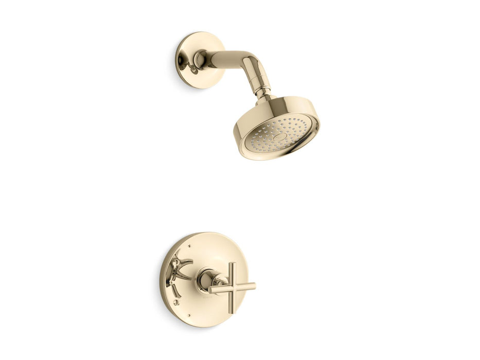 KOHLER K-TS14422-3 Purist Rite-Temp Shower Trim Kit with Cross Handle, 2.5 GPM, vibrant french gold
