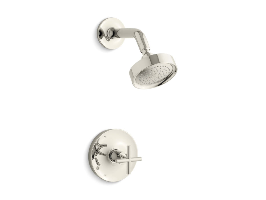KOHLER K-TS14422-3 Purist Rite-Temp Shower Trim Kit with Cross Handle, 2.5 GPM, vibrant polished nickel