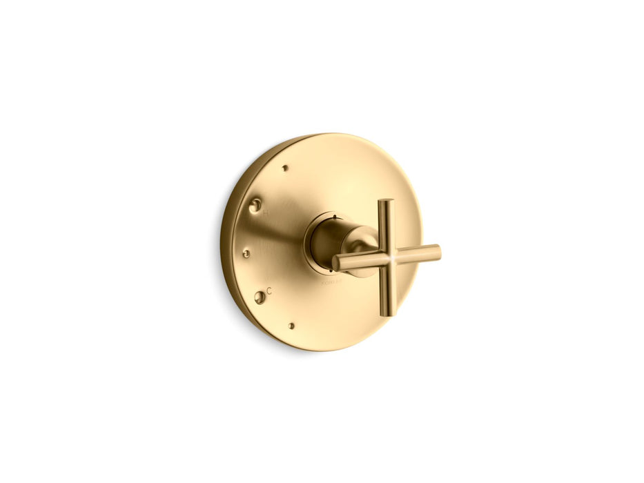 KOHLER K-TS14423-3 Purist Rite-Temp valve trim with cross handle, vibrant moderne brushed gold