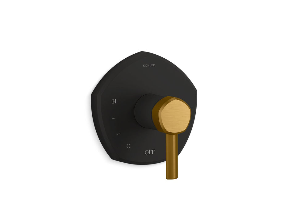 KOHLER K-TS27043-4 Occasion Rite-Temp valve trim with lever handle, matte black with brushed moderne brass