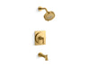 KOHLER K-TS38265-4G Castia Rite-Temp® Bath and Shower Trim Kit, 1.75 GPM, Vibrant Brushed Moderne Brass - 3/4 view of product